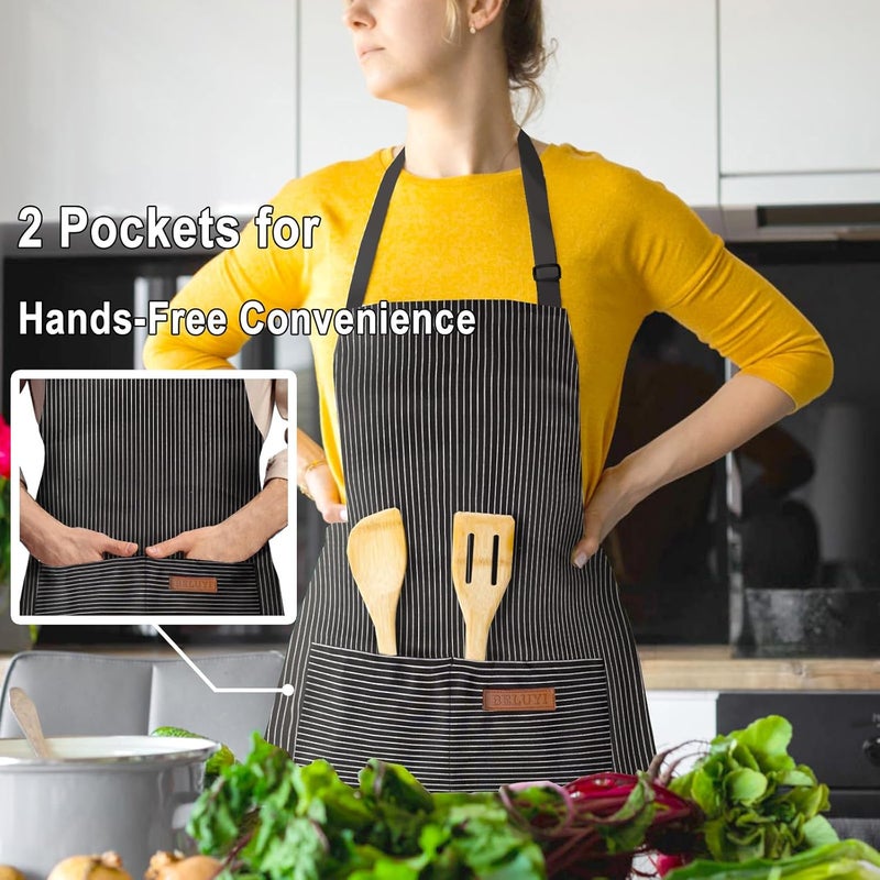 BeLuyi Adjustable Bib Apron with 2 Pockets Chef Cooking Kitchen Restaurant Aprons for Women Men - Image 3